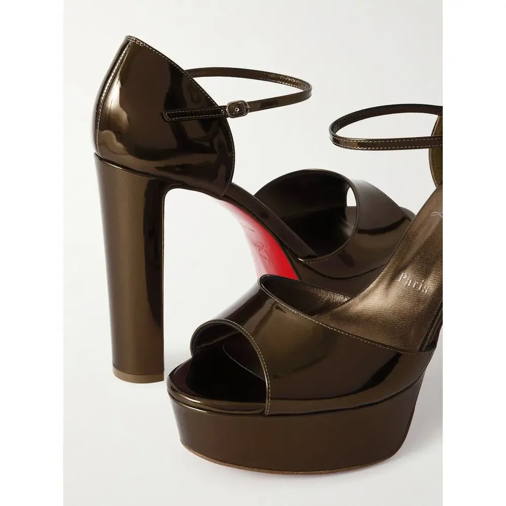 Christian Louboutin Sandaloo 130 Bronzo Brown Platform Block Heel Sandal Pump 41